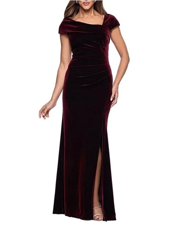 Xscape Dresses & Skirts - Xscape Velvet Off-Shoulder Maxi Gown in Burgundy